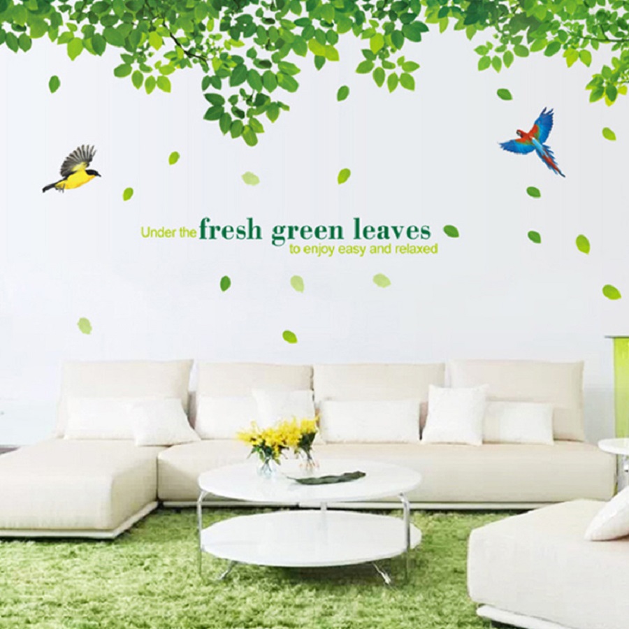 Decal dán tường trang trí nhà đẹp sang trọng cây xanh mát