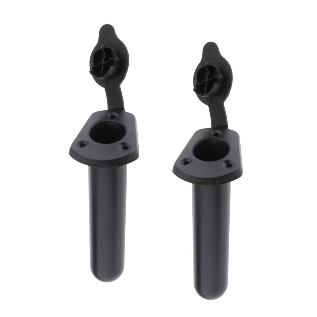 2 Pack 60° Kayak Flush Mount Fishing Rod Holder with Cap Boat Canoe Tackle Black