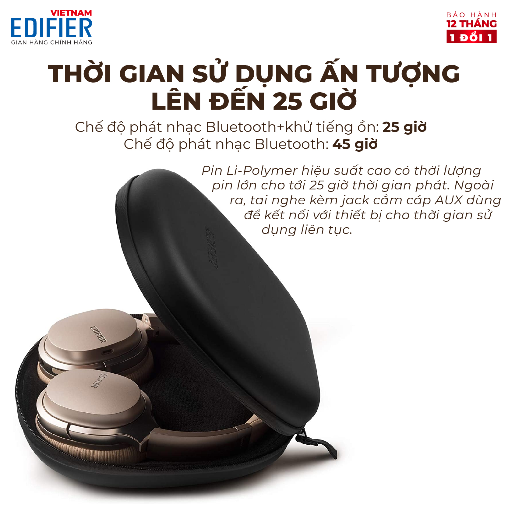 Tai nghe Bluetooth EDIFIER W860NB Chống ồn Chạy 25 giờ liên tục - Hàng chính hãng