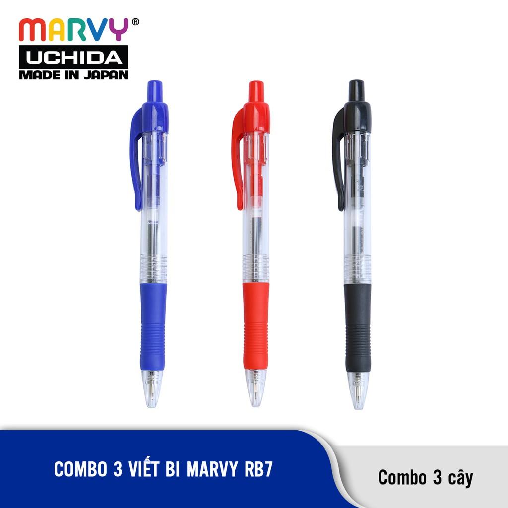 Combo 3 Bút bi bấm mực Đức MARVY RB7 ngòi 0.7 mm (xanh đỏ đen)