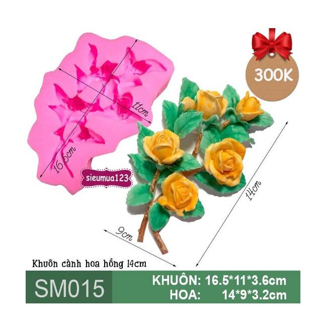 Khuôn Silicon cành hoa hồng 14cm