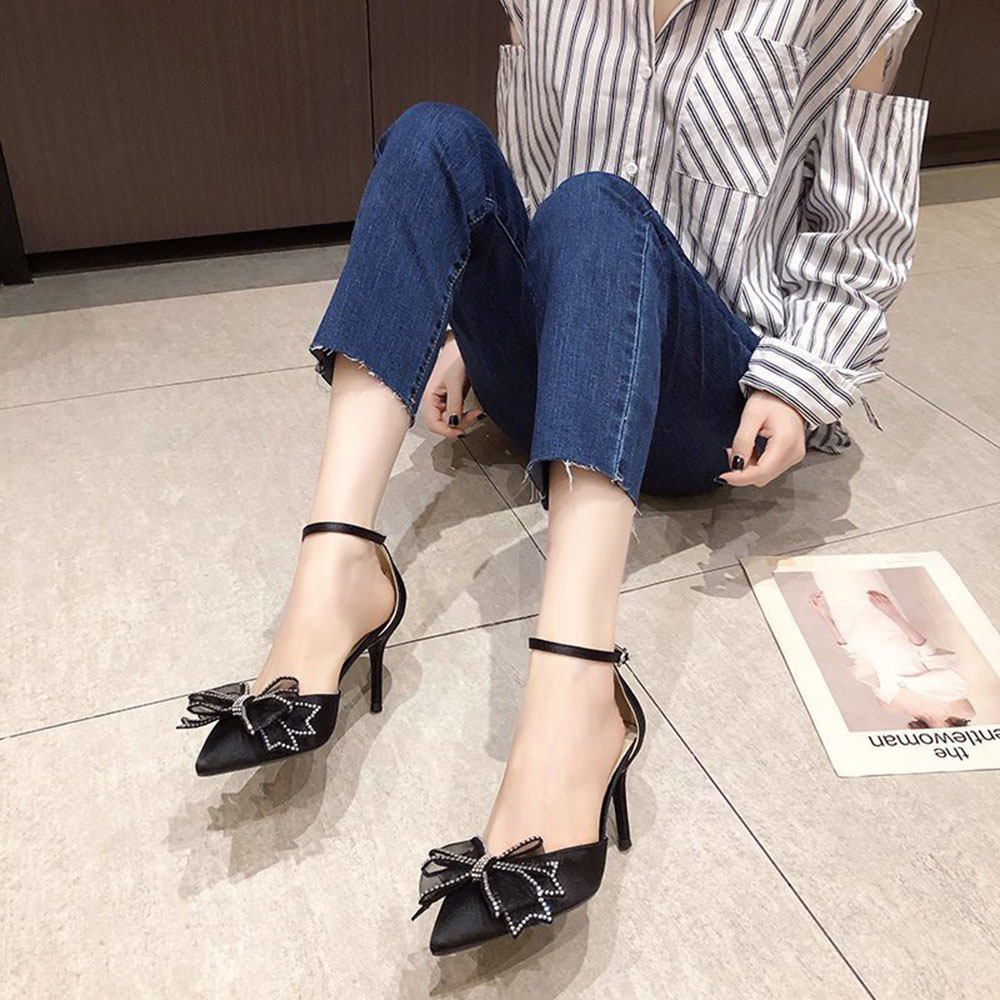 Sandal Nữ Tag Nơ Đá Quai Cổ Chân 7p Thời Trang (Mã 9109) Kèm Mặt Nạ