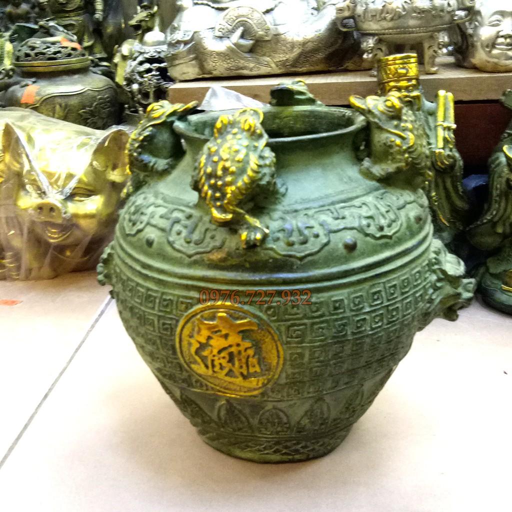 Hũ tiền thiềm thừ bằng đồng, vật phẩm phong thủy chiêu tài, hũ chiêu tài cỡ lớn, giá hũ 4 cóc, bán hũ 4 cóc, bán hũ