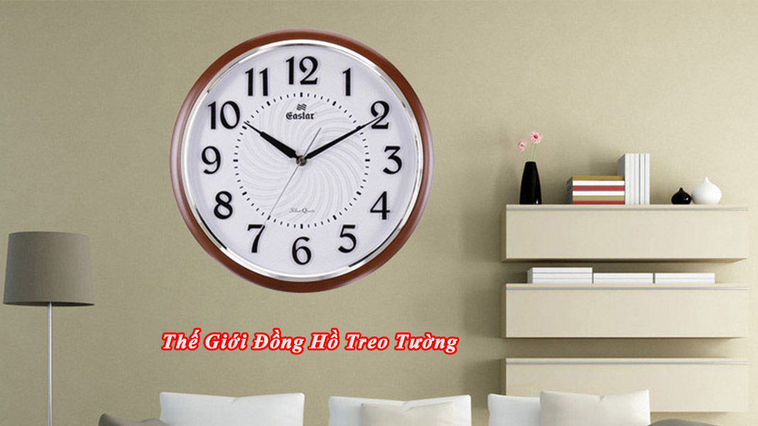 Đồng Hồ Treo Tường NHẠC CHUÔNG Có 16 ĐIỆU NHẠC GÕ BÁO GIỜ - Máy  EASTAR NHẬT KIM TRÔI - Số Nổi 3D - Viền Nâu Mặt Trắng