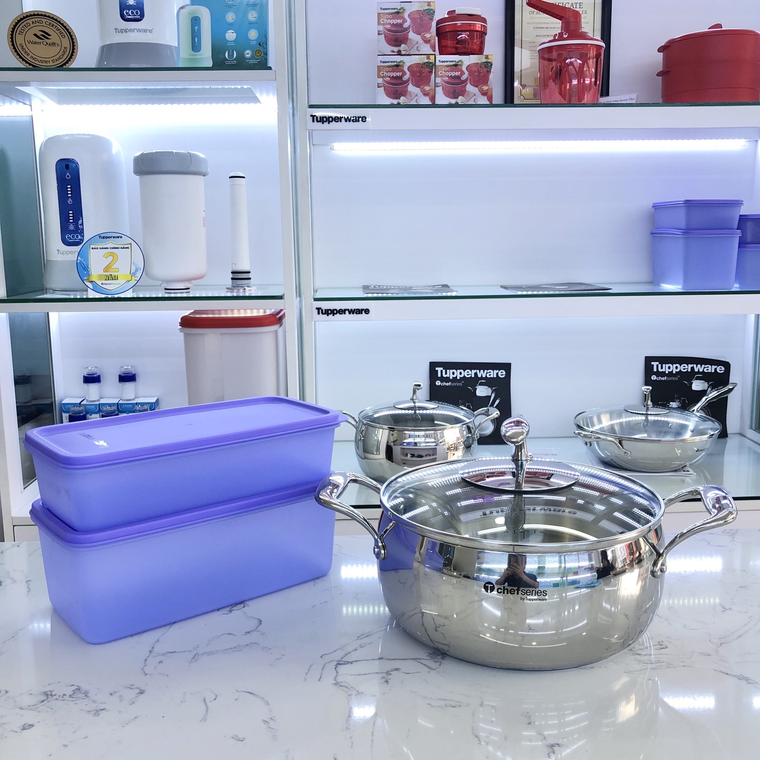 NỒI TUPPERWARE CASSEROLE 3.8L NẮP KÍNH, 2 HỘP TRỮ MÁT TÍM