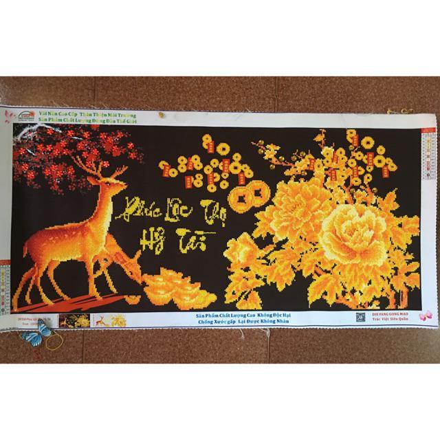 Tranh Đính Đá PHÚC LỘC THỌ HỶ TÀI . Kích Thước: 1m x 50cm