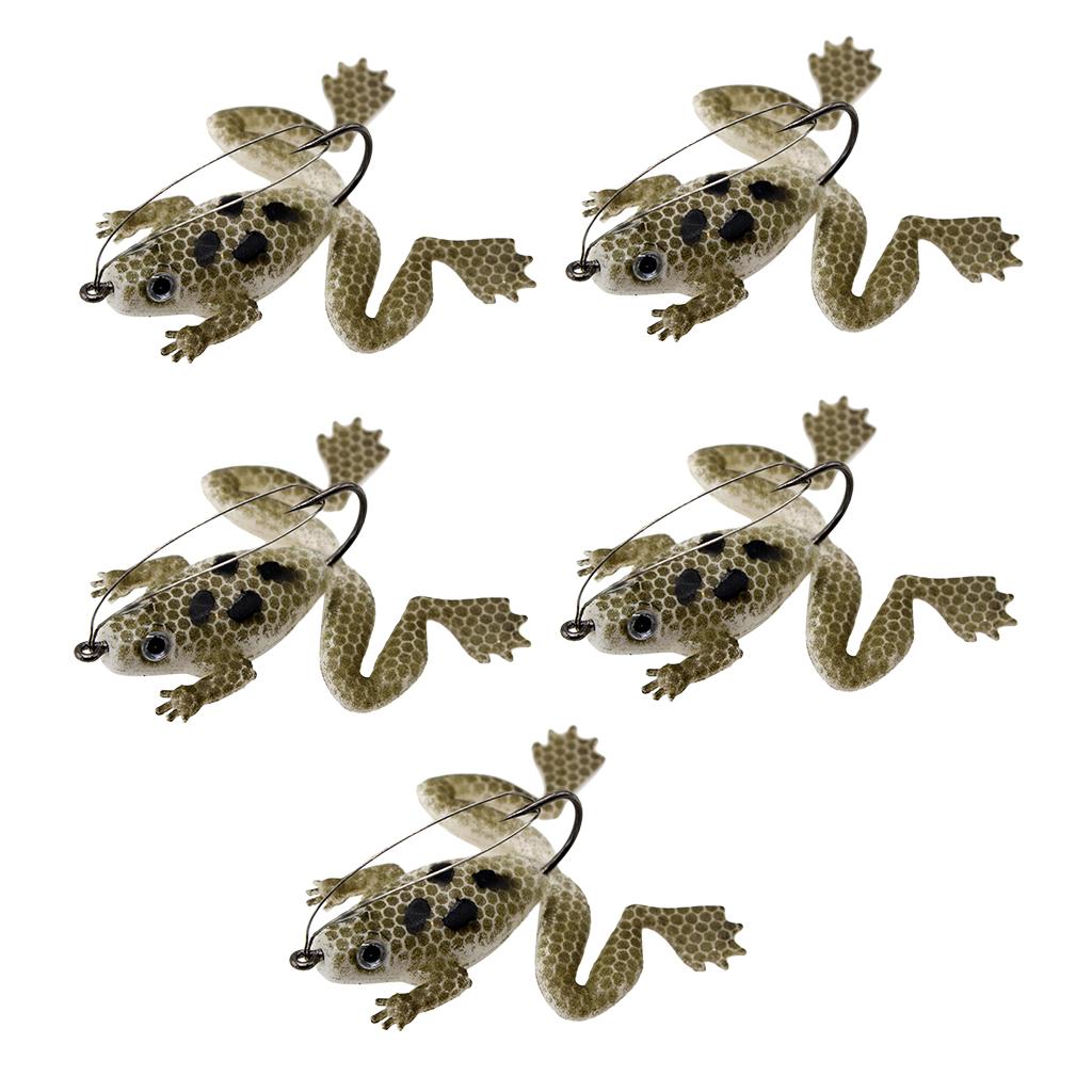5pcs Frog Fishing Lures Soft Topwater Frog Crankbait with Hook Green