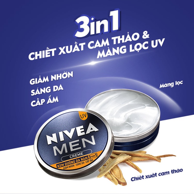 Combo 2 Kem Dưỡng Da Nam NIVEA MEN Creme 3in1 Giúp Giảm Nhờn, Sáng Da, Cấp Ẩm (30ml) - 83923