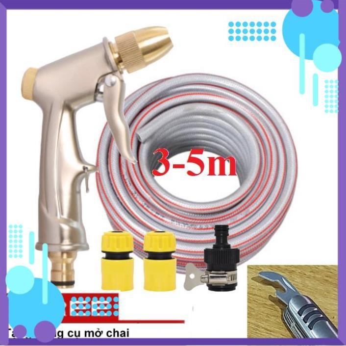 ️ Bộ dây vòi xịt nước rửa xe, tưới cây ,tăng áp 3 lần,loại 3m,5m 206701-1đầu đồng,cút,nối nhựa đen+ mở chai