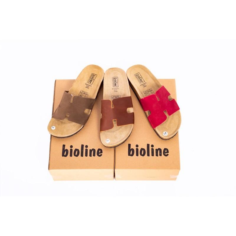 Dép da bò birken dép quai ngang chữ H đế trấu Bioline unisex B04 - Bioline Official