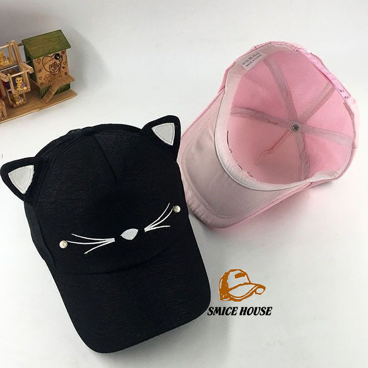 Mũ Lưỡi Trai Trang Trí Tai Mèo Phong Cách Hàn Quốc Unisex / nón tai mèo nam nữ có thể điều chỉnh size cho mẹ và bé - Smice House