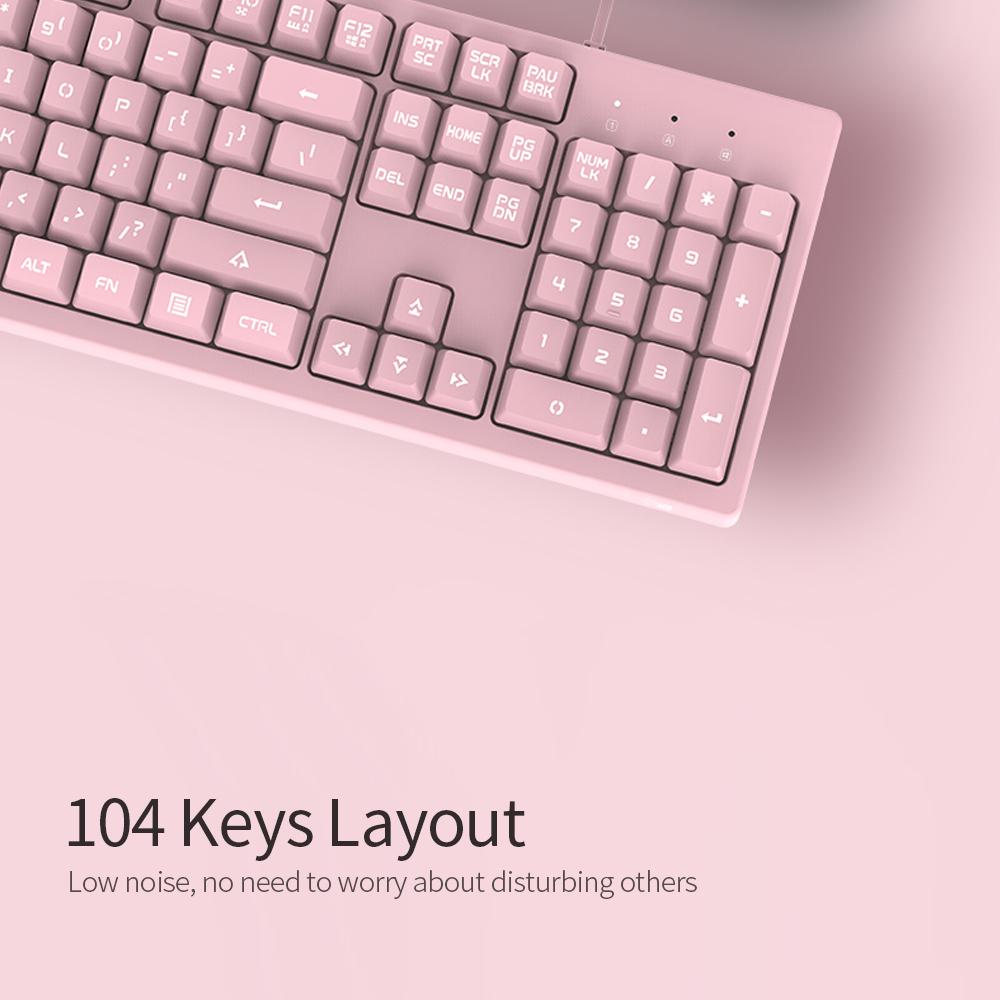 Bàn phím có dây DSK100 104 phím chơi game văn phòng Bàn phím tiện dụng với tay cơ màu trắng Đèn nền màu hồng