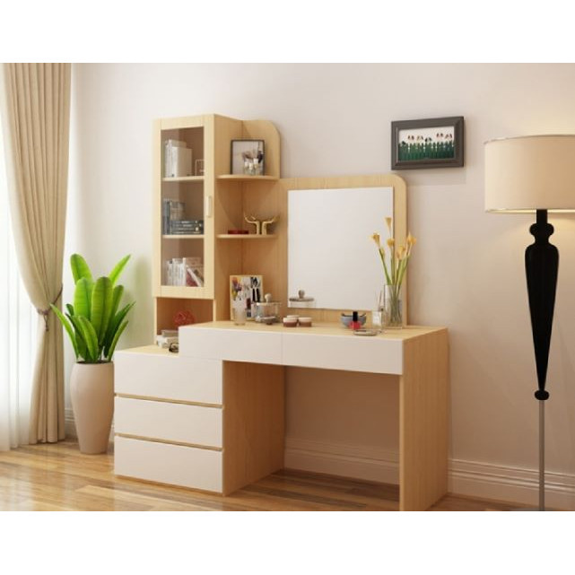 Bàn Trang Điểm Gỗ Cao Cấp Đa Năng Dài 1,35m Kèm Kệ Sách Rộng Rãi
