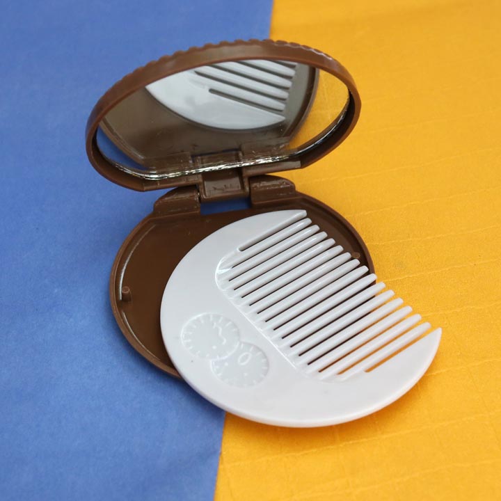 Bộ gương lược bỏ túi mini hình chiếc bánh cookie - màu nâu sẫm  BGL12