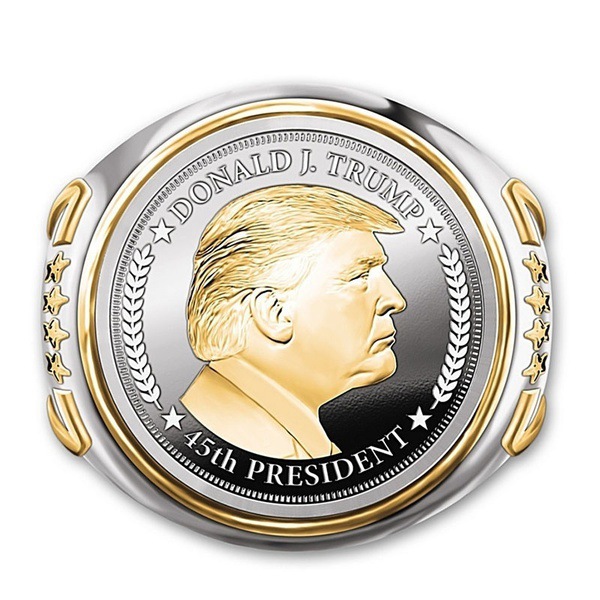 Combo Nhẫn Nam Nữ đúc hình tổng thống thứ 45 nước Mỹ, Chất liệu hợp kim, Phong cách mạnh mẽ, kèm hộp đựng Cẩm tú