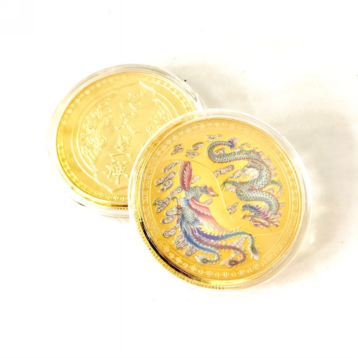 Xu Long Phụng in màu, chất liệu Niken mạ màu vàng, đem theo bên người, trưng bày bàn sách, giúp mang lại may mắn, ấm êm, tường hòa - TMT Collection - SP005156