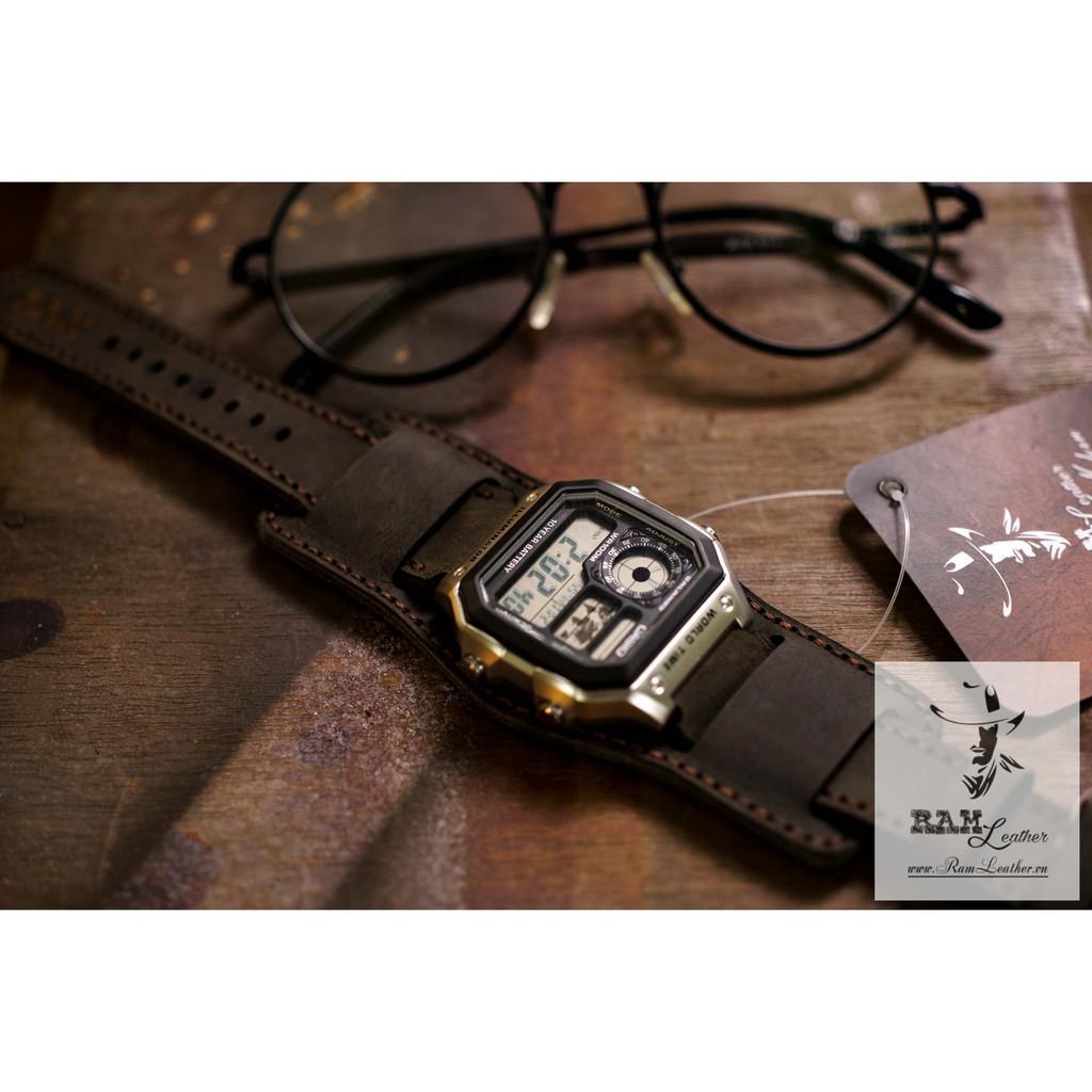 DÂY ĐỒNG HỒ DA BÒ CASIO AE1200 BUNDSTRAP B2+1953 NÂU ĐEN SÁP