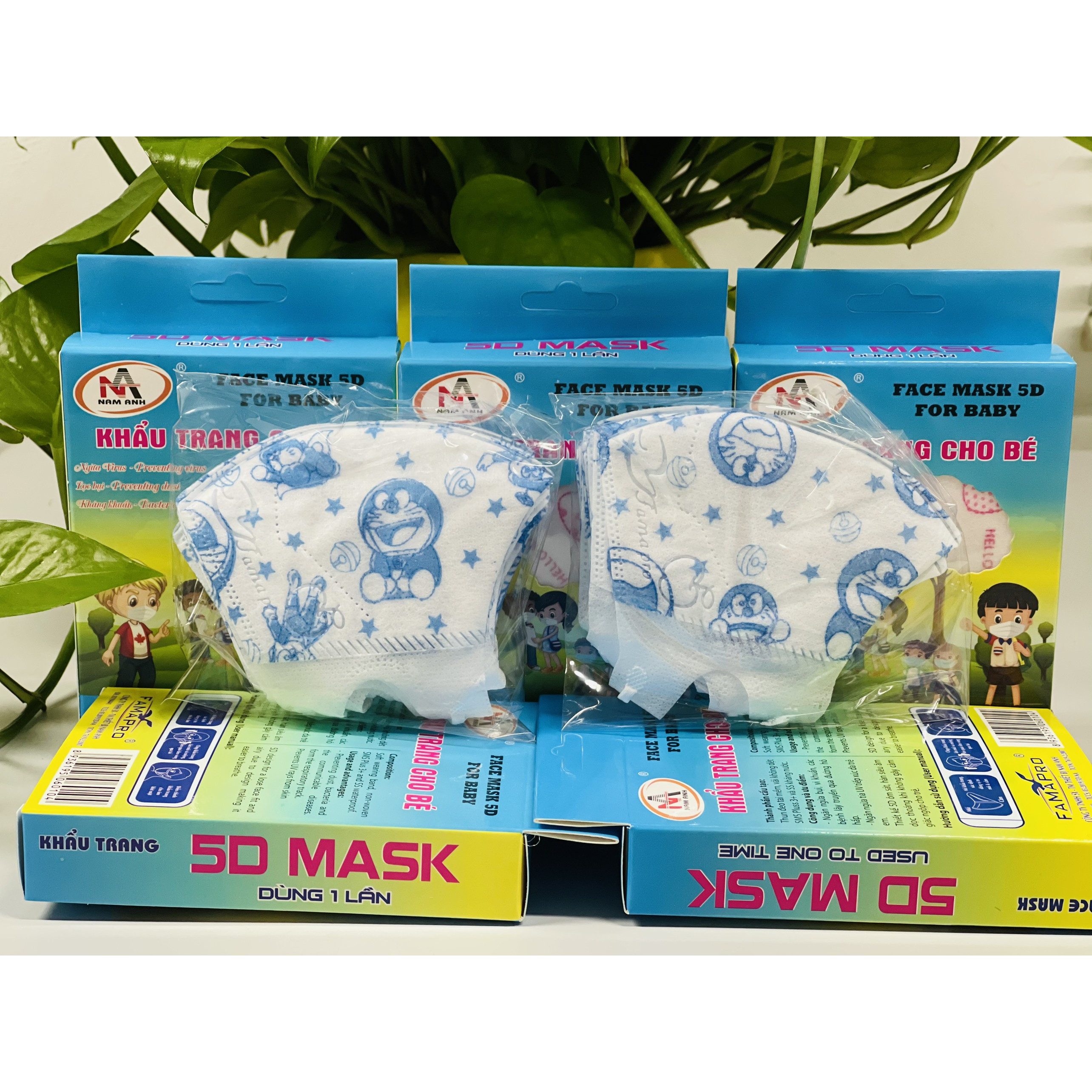 Khẩu Trang Y Tế Cao Cấp FAMAPRO - Xanh Đôrêmon - 3 Lớp Kháng Khuẩn / 99% Lọc Khuẩn, Bụi, Virus Tốt Nhất / Trẻ Em -