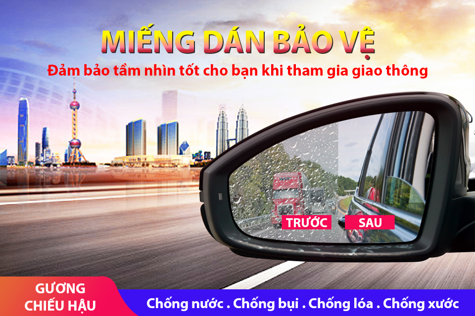 Bộ 2 miếng dán chống nước gương chiếu hậu ô tô, xe hơi Cao cấp hình Oval kích cỡ 135 x 95 mm