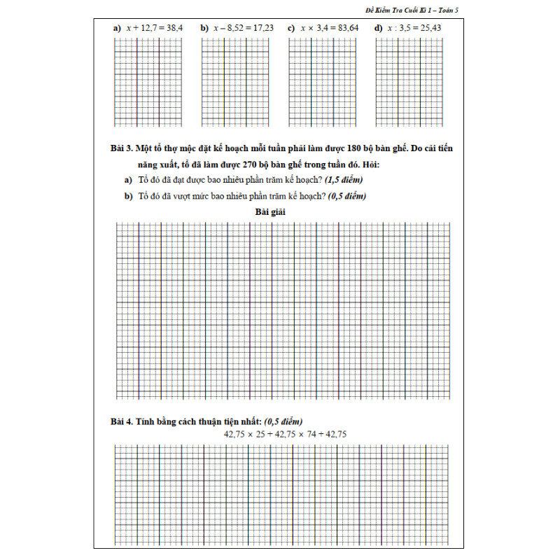 Đề Kiểm Tra Toán 5 - Tập 1
