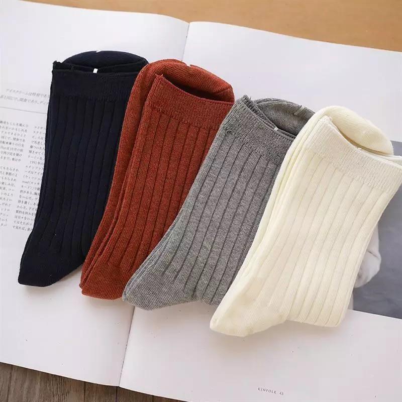 Hộp set 4 đôi vớ gân cổ cao màu trơn tặng quà Combo Hộp 5 đôi tất trơn cotton cao cổ