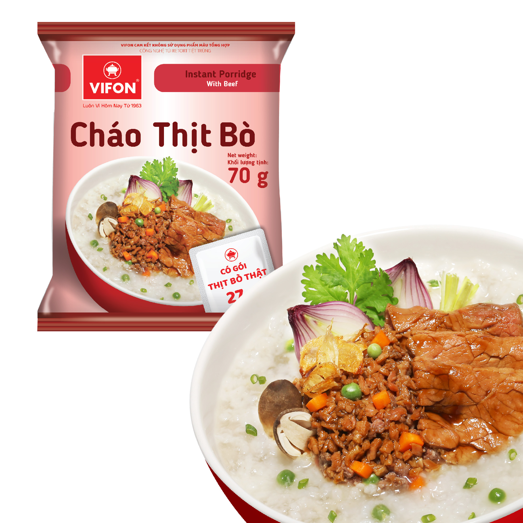 Thùng 50 Cháo Thịt Bò VIFON có Gói Thịt Thật 27gr  (70g / Gói)