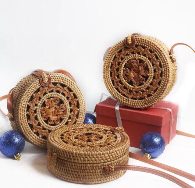 Túi Mây Tre Đan họa tiết 18cm
