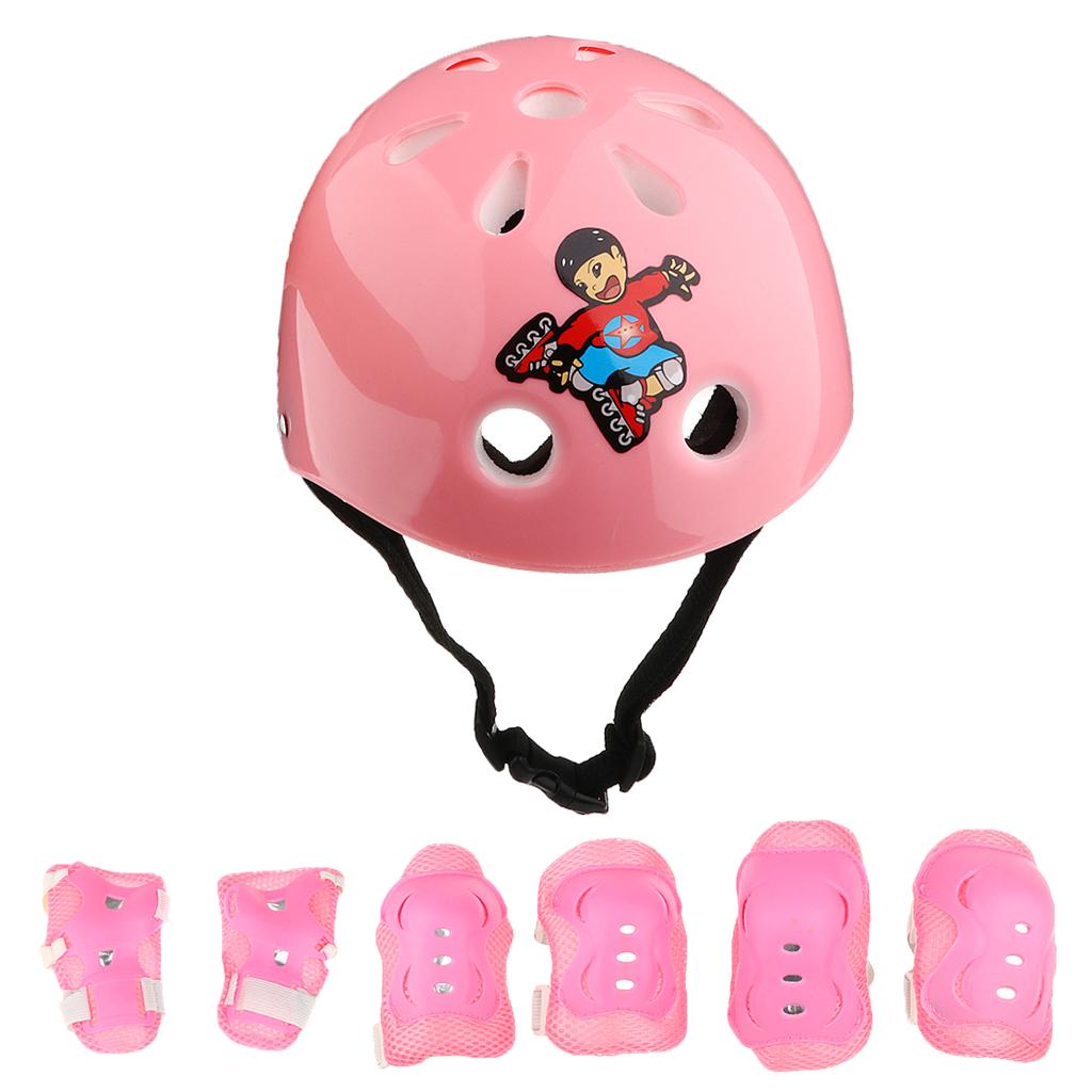 7 Pieces Kids Roller Skating Cycling Helmet Knee Elbow Pad Wrist Guard Sets Pink