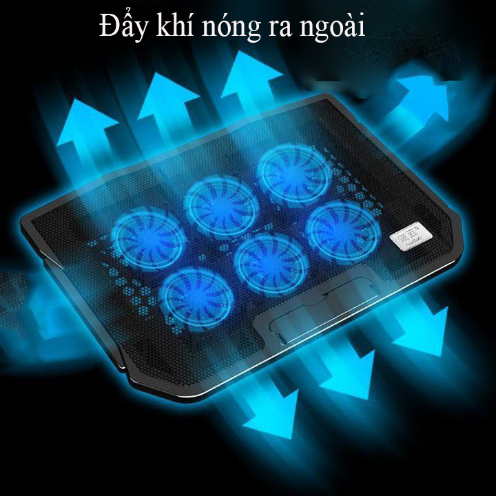 Đế Tản Nhiệt NUOXI H9 Với 2 Cổng USB 6 Cánh Quạt Tản Nhiệt Êm Ái Cho Laptop, Macbook