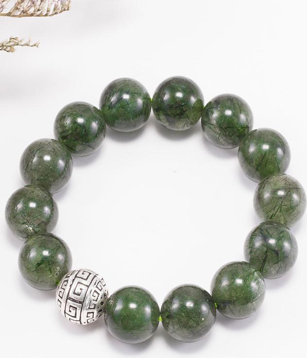 Vòng Tay Đá Thạch Anh Tóc Xanh Phối Charm Bạc Ngọc Quý Gemstones