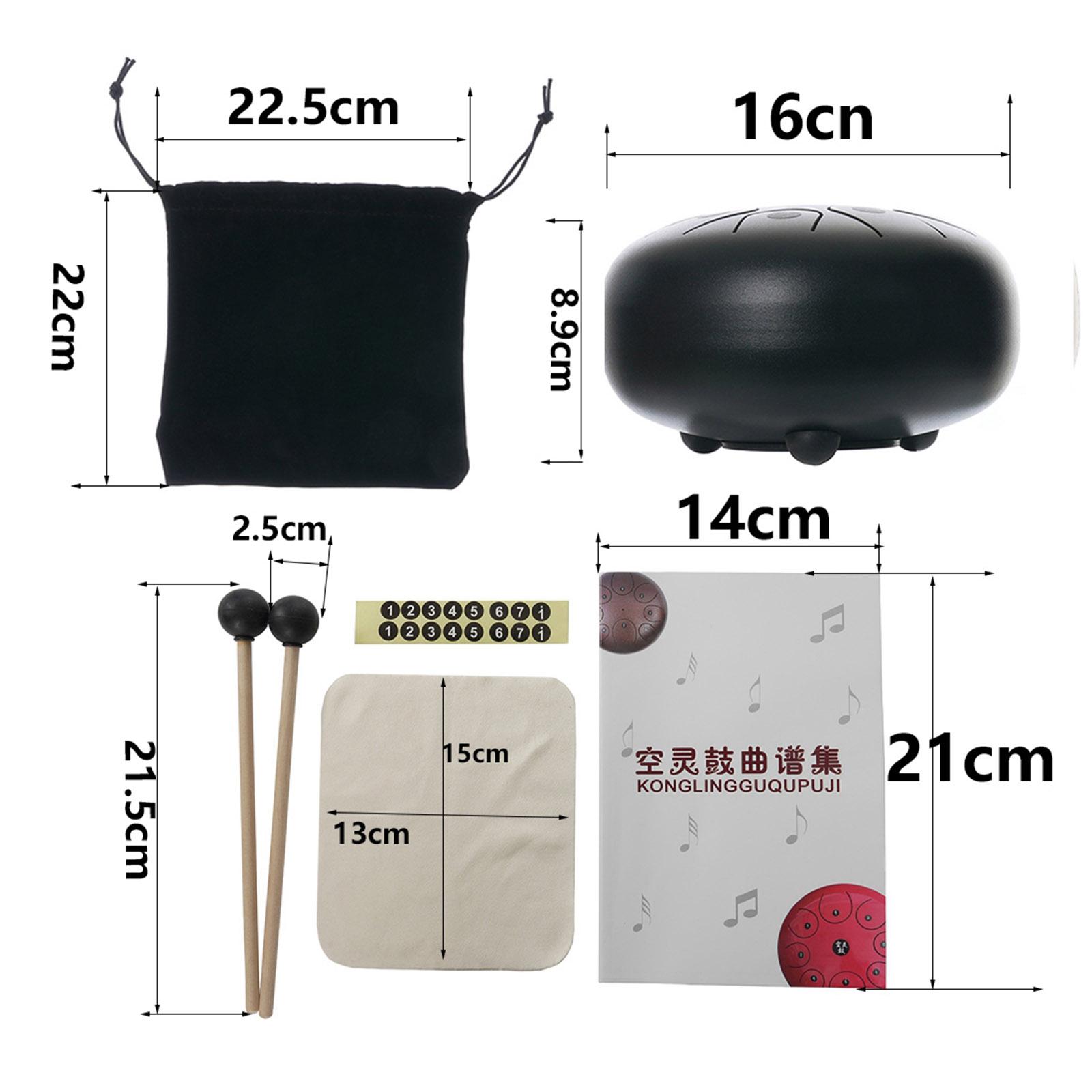 8 Notes 6in Steel Tongue Drum Standard G Key with Music Book Gift Black