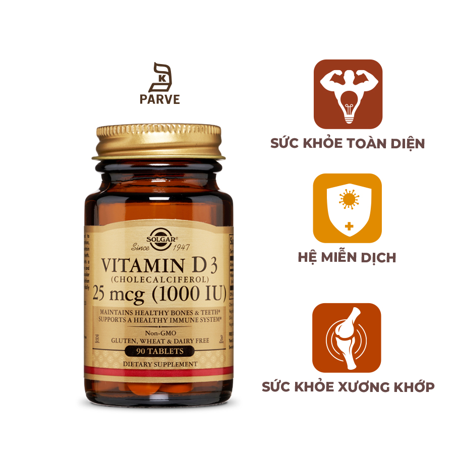 NHẬP KHẨU USA CHÍNH HÃNG - Viên uống ngừa loãng xương, hỗ trợ sức khỏe xương khớp Solgar Vitamin D3 1000 IU