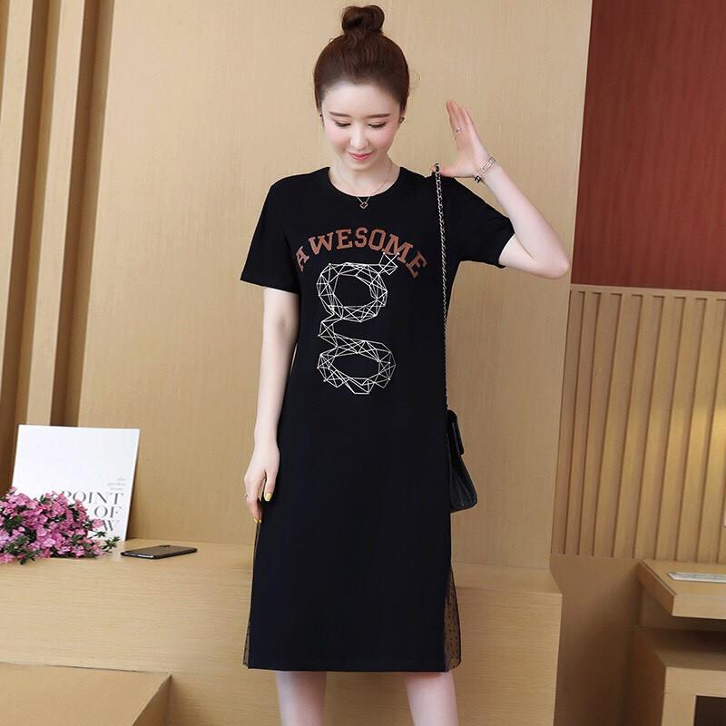 Đầm suông chữ G phối lưới bi