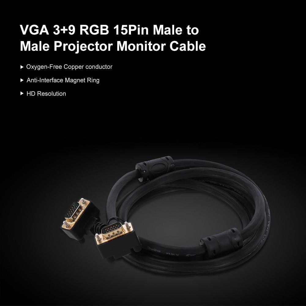 VGA 3+9 RGB 15Pin Male to Male Projector Monitor Cable 90 Degree Down Angled 2M