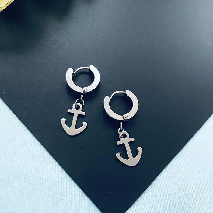 Khuyên tai unisex thời trang mỏ neo xỏ lỗ bản dày