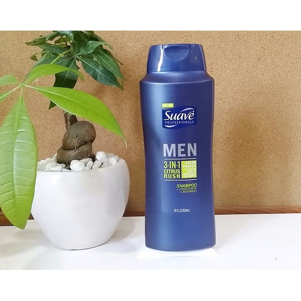 Tắm, gội, xả Suave Men 3 in 1 Shampoo, Conditioner and Body Wash (Mỹ) 828ml