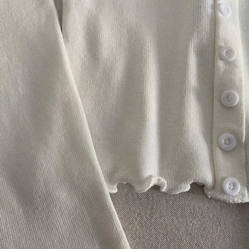Áo Crop Top Tay Dài Có Nút Áo, Trễ Vai - Trắng Và Đen