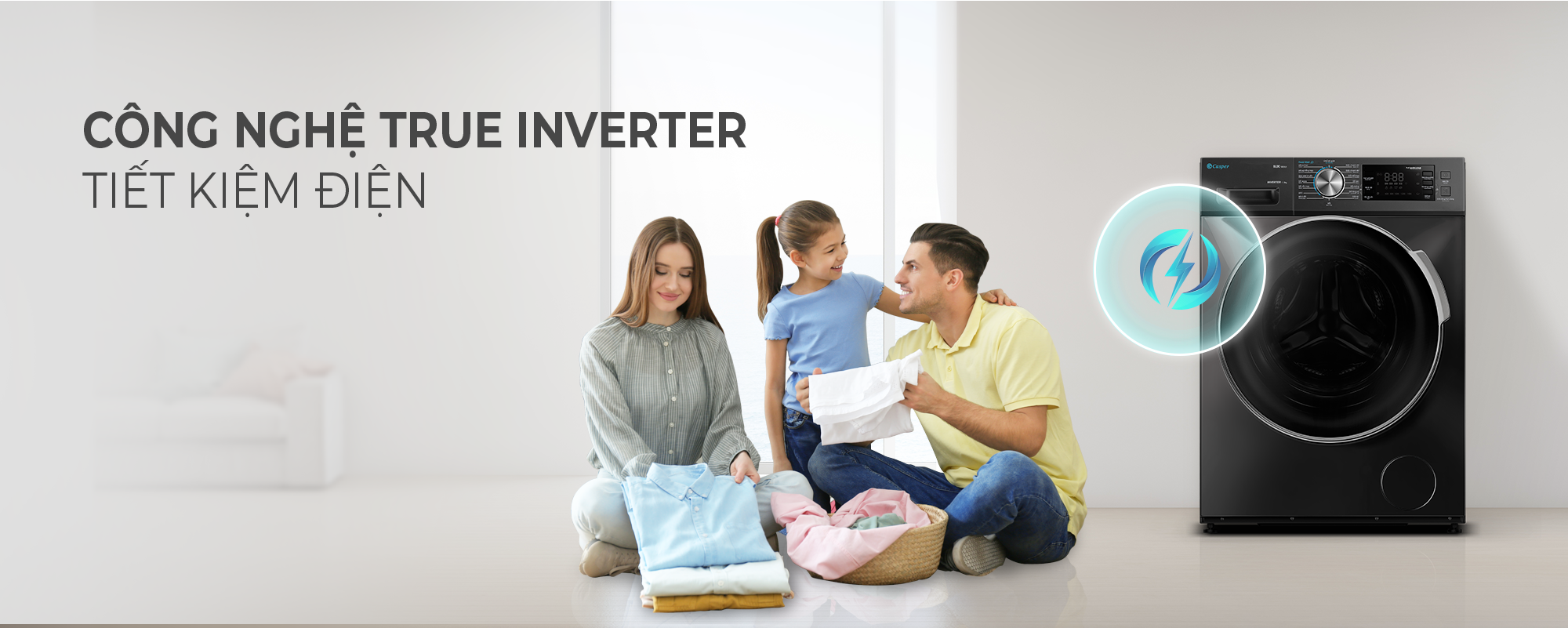 Máy Giặt Casper Nhập Khẩu nguyên chiếc từ Thái Lan cửa trước 12,5kg- WF125I140BGB