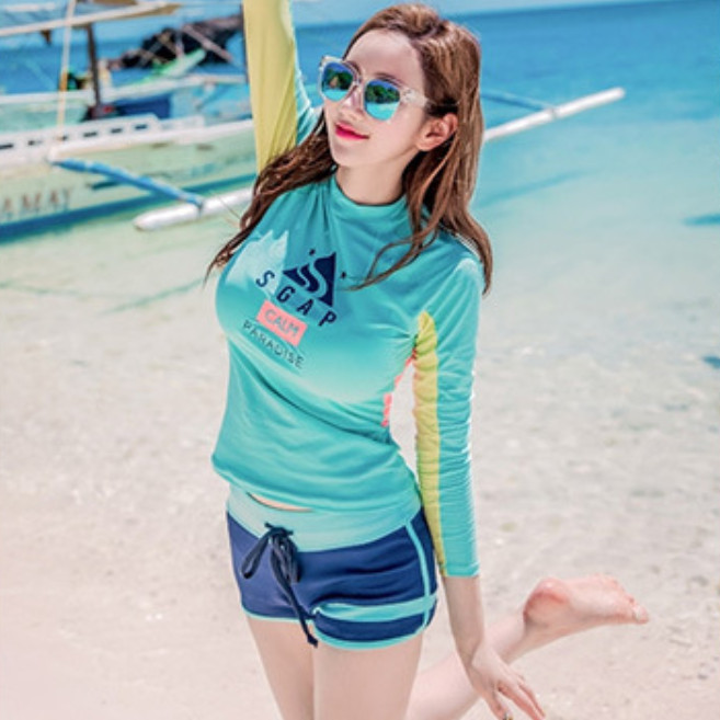 Đồ Bơi Cặp Năng Động Tay Dài Che Nắng Biển Xanh ATI72 MayBlue Couple Swimsuit, Long Sleeves, UPF50 Sun Protection, Đồ Bơi Nam Nữ