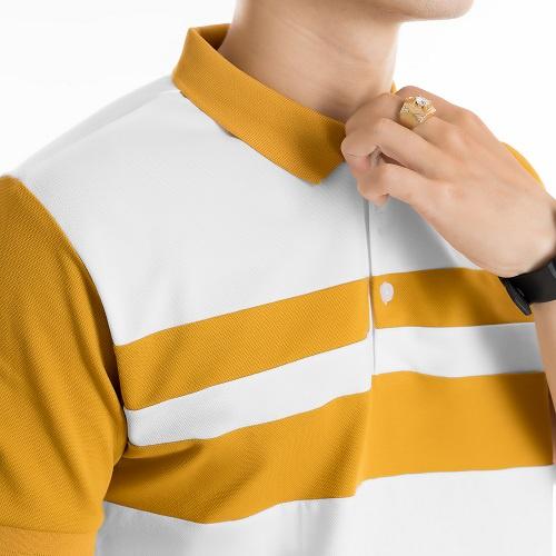 Áo polo nam phối sọc thân cotton cá sấu tay ngắn PL02