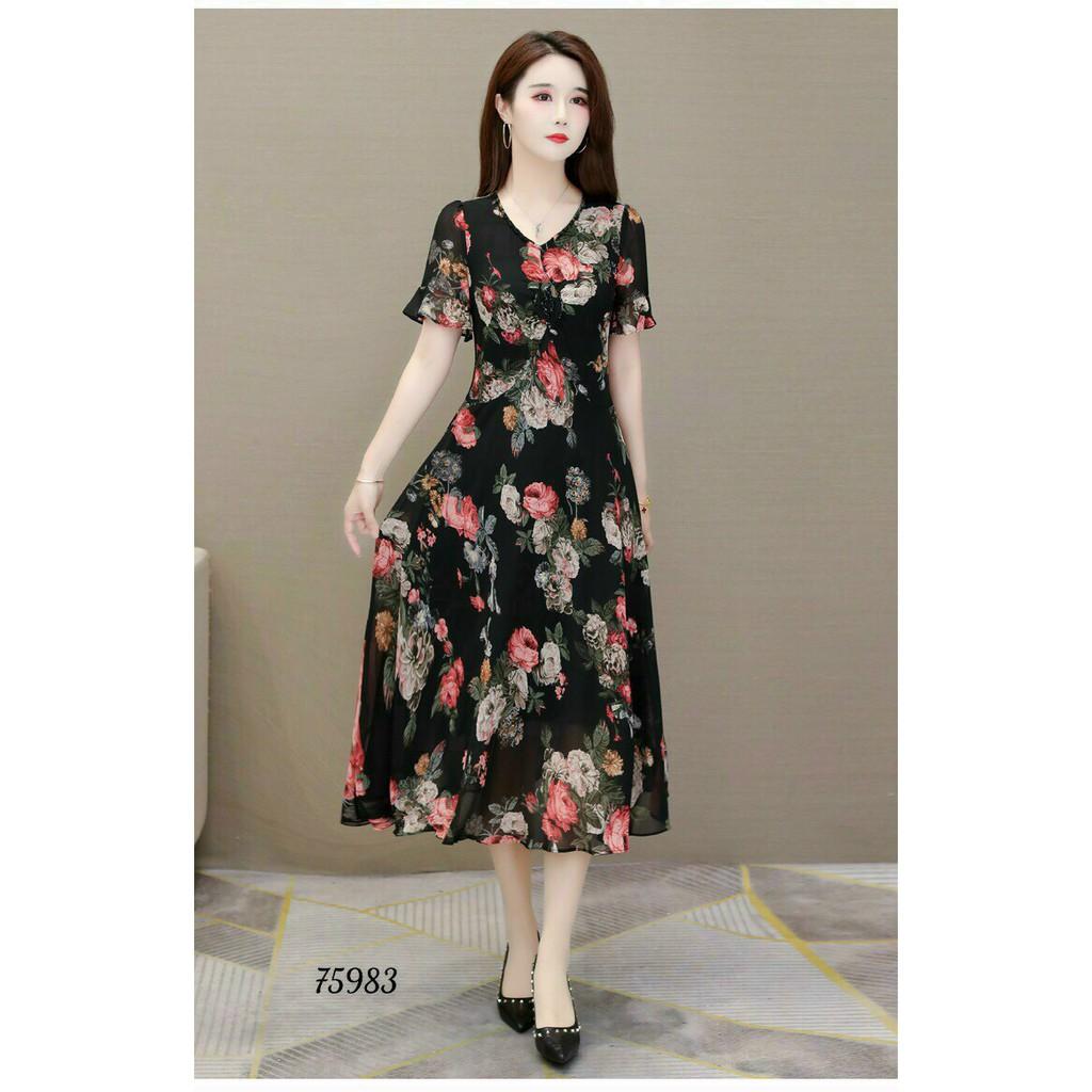 ĐẦM LỤA DÁNG XÒE HỌA TIẾT HOA VÔ CÙNG XINH