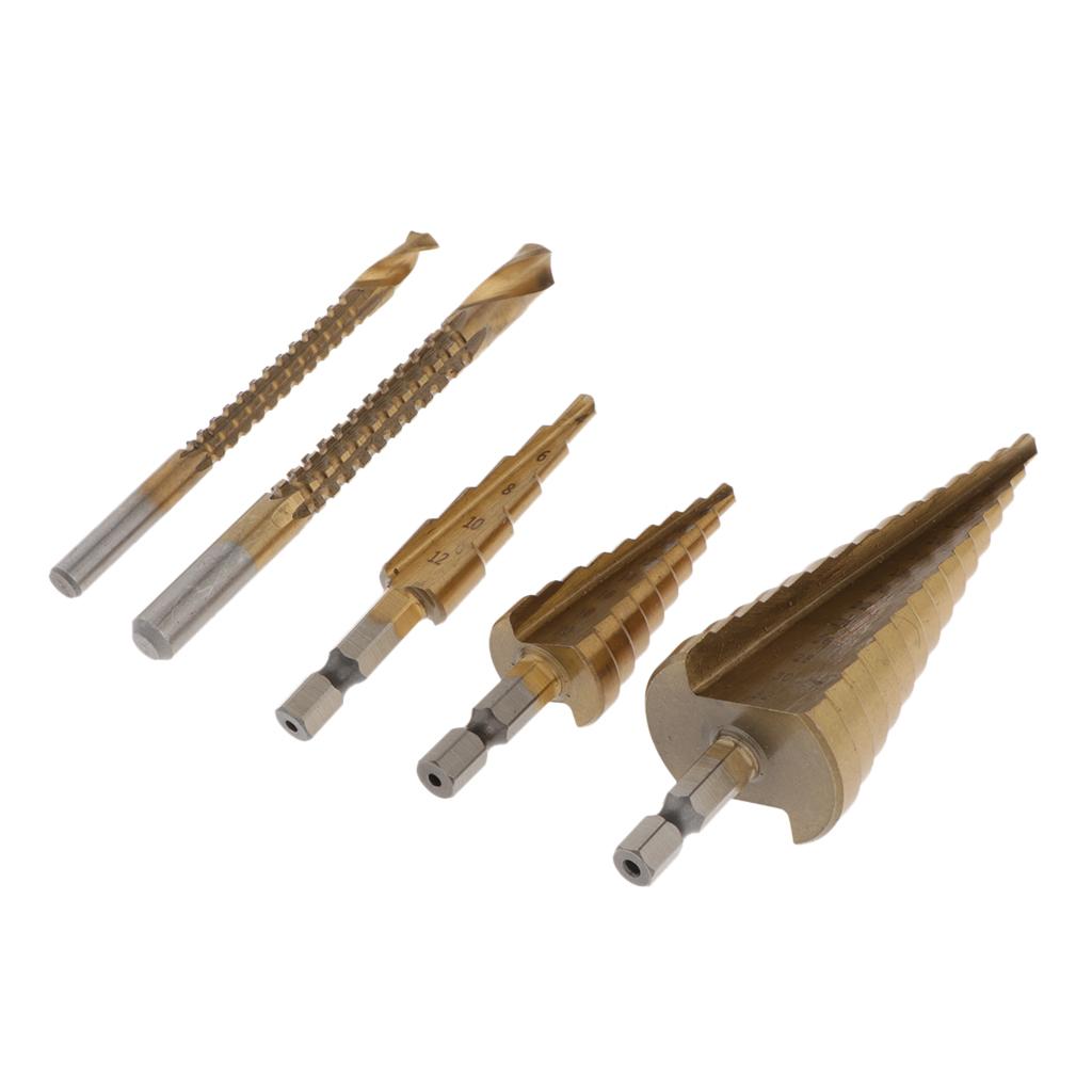 5pcs Step Drill Hole Jig Drill Bit HSS Cutting Hole Saw Woodworking Too Sets