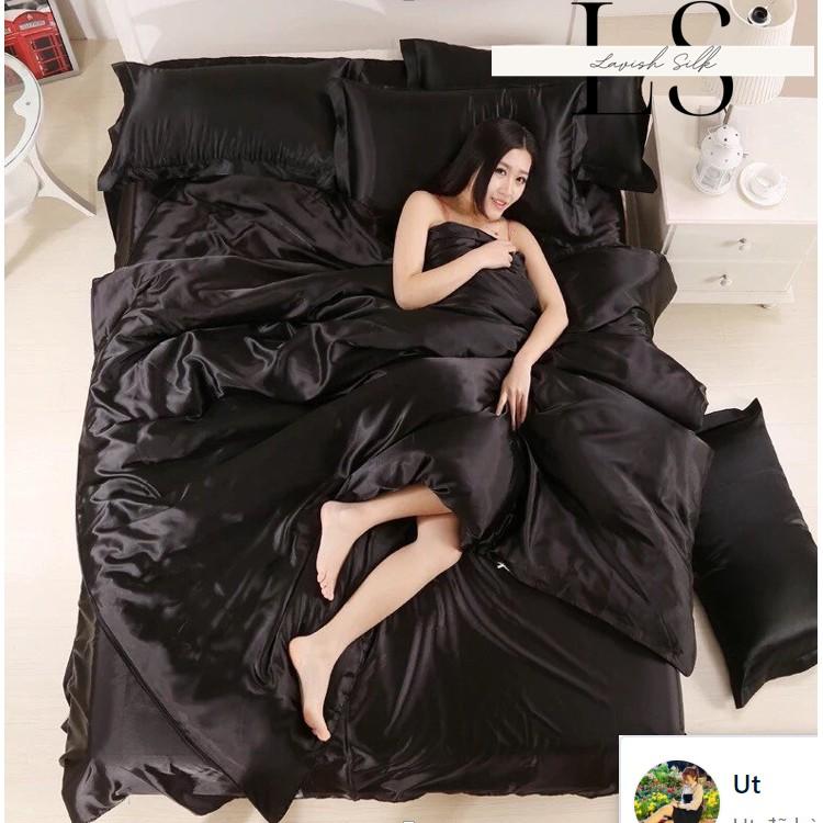 Bộ Vỏ Chăn Phi Lụa Lavish Silk Cao Cấp Mát Lạnh Hàng Loại 1 Không Nối Vải - Đen