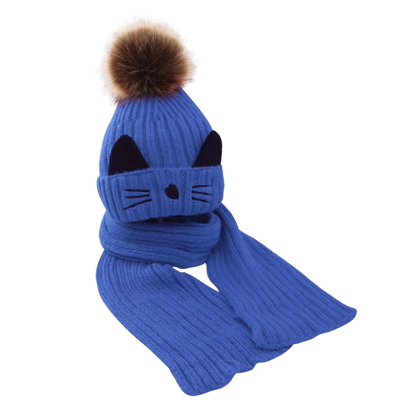 Lovely Pompom Infant Toddler Winter Hat Scarf Set for Baby Girl