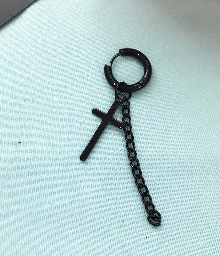 Bông tai chữ thập khoen tròn unisex phong cách Hàn Quốc