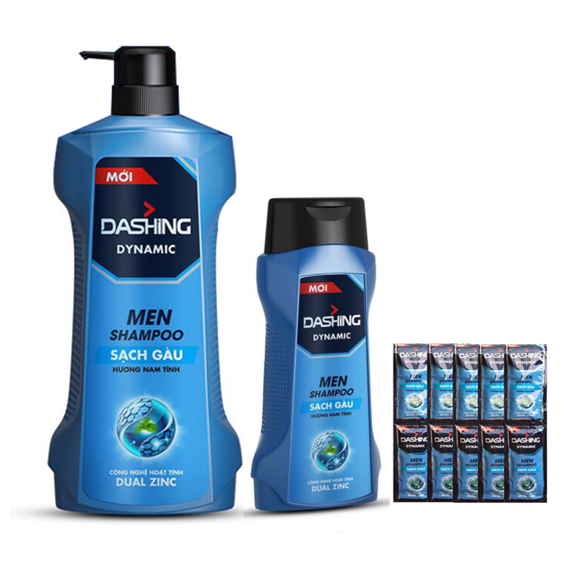 Combo 2 Chai Dầu Gội Sạch Gàu Cho Nam Giới Dashing Dynamic Men Shampoo 650g+180g+Tặng kèm10 gói dầu gội