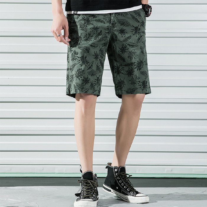 Men's Cotton Casual Shorts Summer Cropped Pants Printed Beach Pants