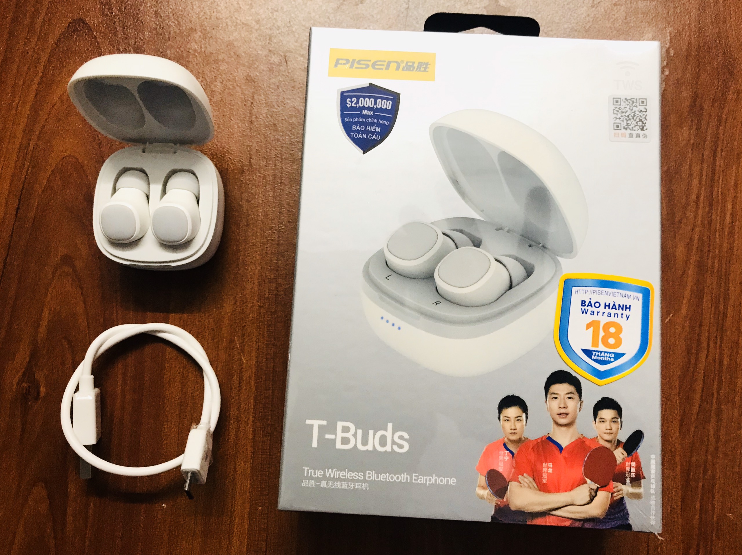 Tai nghe  Pisen True Wireless Bluetooth  T-Buds  White _ Hàng chính hãng