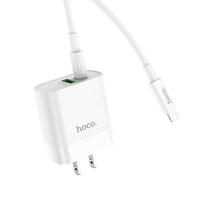 Bộ Sạc Nhanh Cho Iphone PD20W Hoco C80 chuôi dẹt 2 cổng Usb và Type-C kèm dây sạc Type-C sang iPhone - Hàng chính hãng