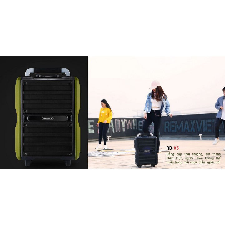 Loa Bluetooth Remax RB-X5 có quai xách Vali kèm Micro không dây - Hàng nhập khẩu